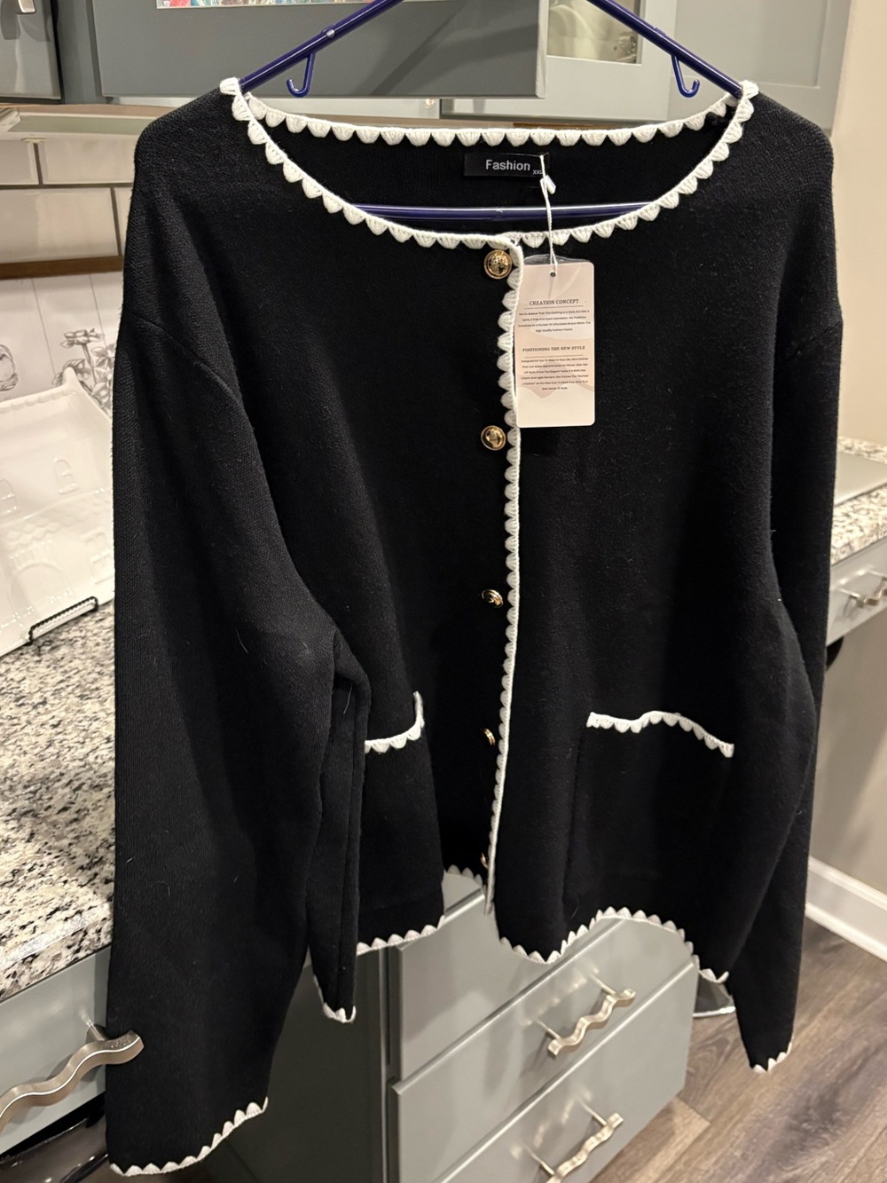 NWT Black Knit Cardigan with White Trim